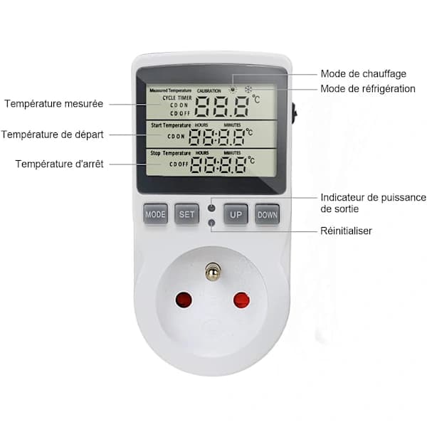HA-Digital termostatuttak med temperaturkontroll for oppvarming og kjøling med sensor, LCD-uttak temperaturkontrolltimer