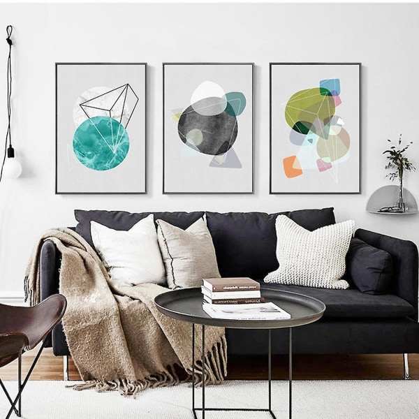 Wekity Geometrinen Patchwork 1 seinätaide kankaalle painettu juliste, yksinkertainen abstrakti vesiväri taide piirustus sisustus kotiin olohuoneeseen makuuhuoneeseen toimistoon ja lapsiin