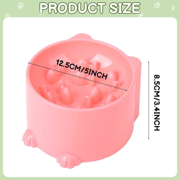 Skåle til langsom fodring af kattefoder og vand, forhøjet plast, stabil base, to-pak til små kæledyr, mintgrøn og pink