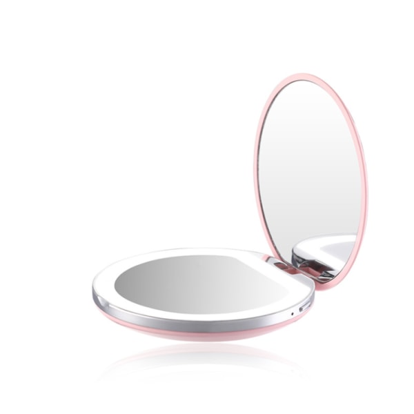 LED-belyst fickspegel, 1x/3x förstoring - Stor sminkhandspegel med naturligt ljus, kompakt och bärbar för resor (rosa)