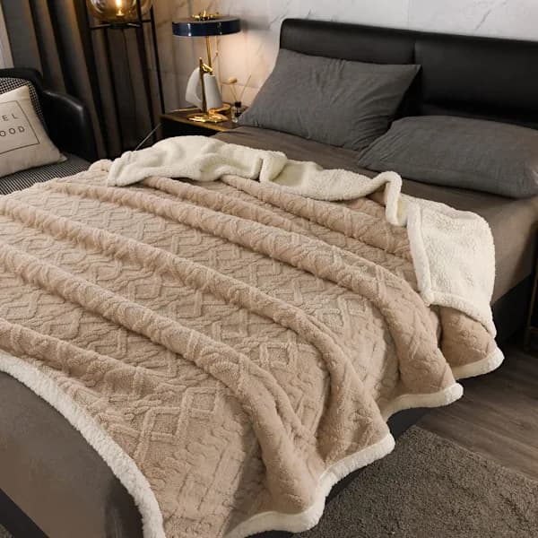 Vinterkoselig Teppe Fluffy Sofatrekk 100 x 150 cm Lys Kamel Hvit, Mykt & Varmt Teppe som Sofateppe Sengteppe Teppe Plysj Tykk