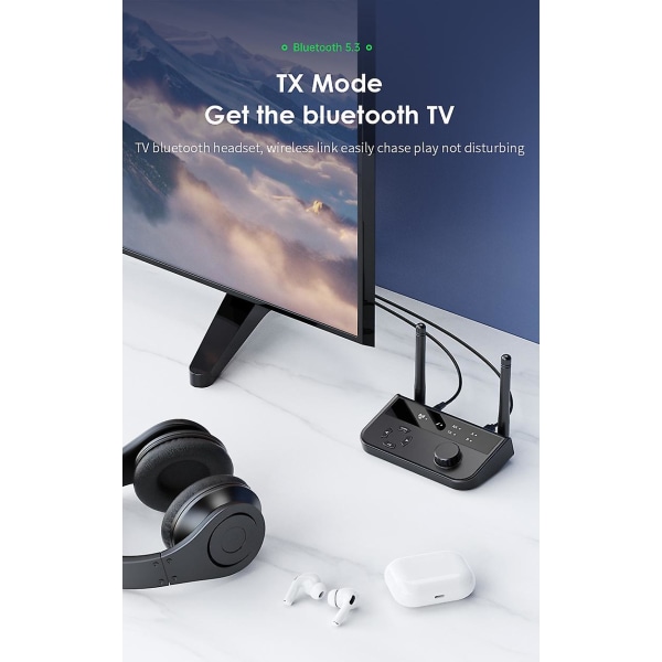 Bluetooth-mottaker-sender BT 5.0 5.3 3,5 mm Aux-kontakt RCA Trådløs lydmusikadapter Par 2 enheter for TV-bil-PC-hodetelefoner