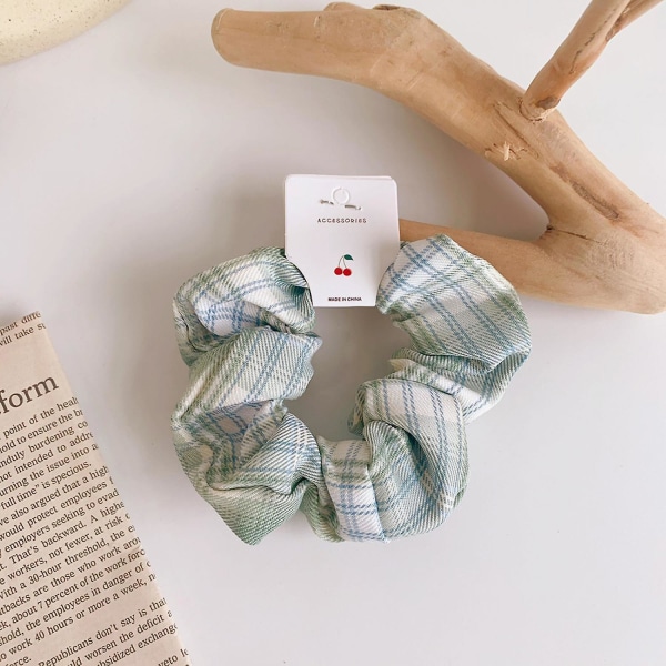 6 PCS Headband Hairband Hair Ties  Plaid Fabric Hair Ties with Ponytail Hair Rope Elegant Large Intestine Hair Ties----Green Plaid,WZ-703R