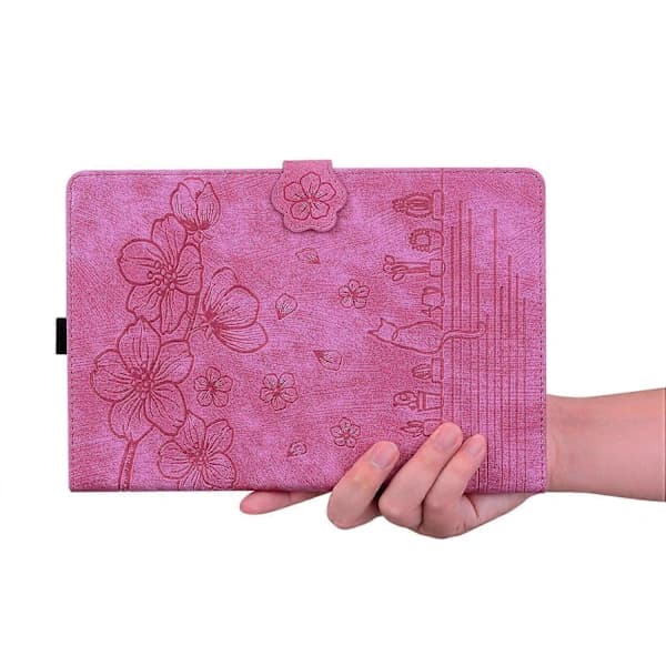 HA~Kotelo Lenovo Tab K10C/Tab E10C -tableteille, korttipaikat, nahkainen tablettiteline, folio-kansio, kukka-kissa
