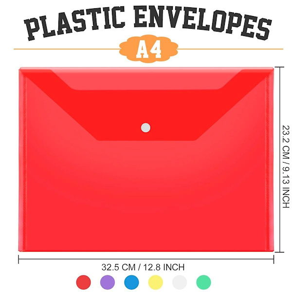 24-pack Plastfick med Snapplåsning, Plastmapp för Dokument A4 Transparenta Fickor F