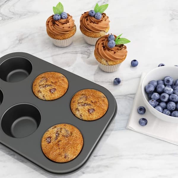 2-pack non-stick muffinsform, kolstålform för muffins, 6 koppar, lätt att rengöra