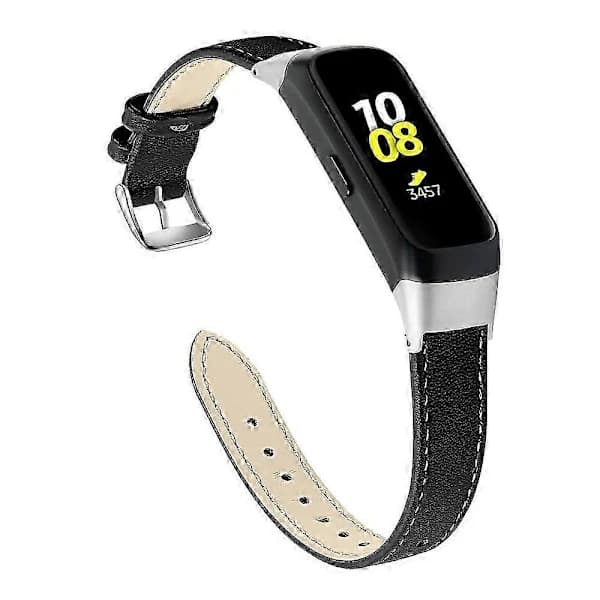 Top Grain Læder Urrem til Samsung Galaxy Fit Sm-r370 - Sort/rød blomst [] Sort