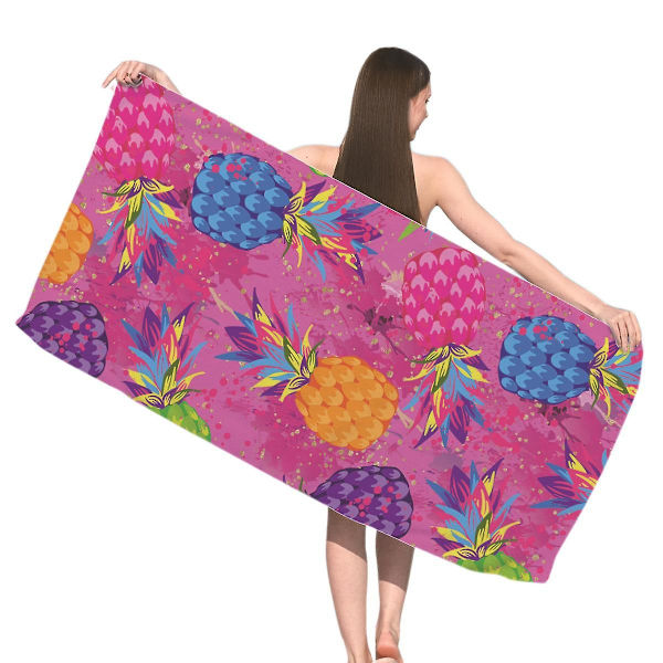 Fint fibröst strandhandduk ananas tryckt fyrkantig handduk absorberande torra badhanddukar sport handdukar att ge vänner presenter, 28x59 tum