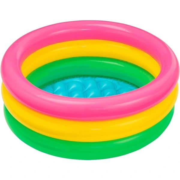 HA~Uppblåsbar rund pool 3 ringar + uppblåsbar bas 61 x 22 cm, 28 l, Blå, rosa, grön