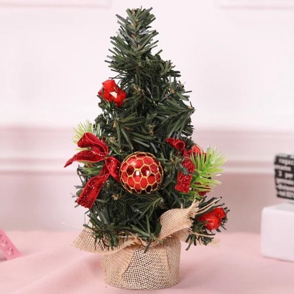 /HA/Mini julgran rosett scenlayout Lätt rosettknut falsk julgran juldekoration Röd