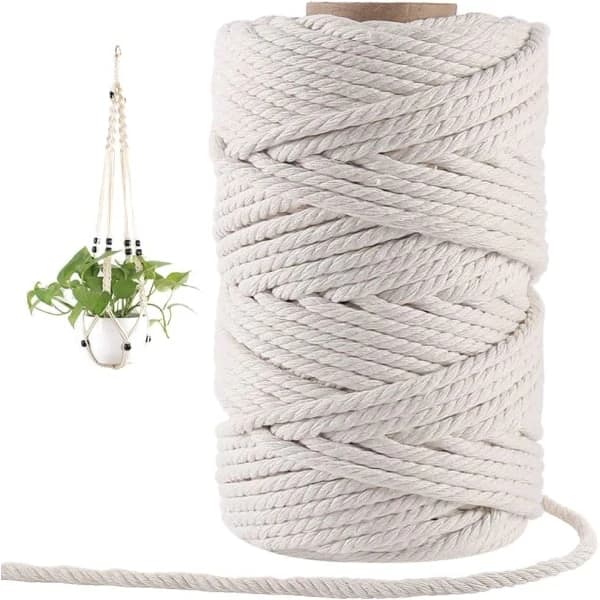 CDQ 6 mm Makramésnöre, 50 meter tjockt makramégarn i bomull (beige)