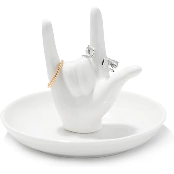 HA~JEG ELSKER DIG Håndringholder Ringfad Keramisk Smykkeholder Fad Pyntefad til Ringe Øreringe Halskæder Organizer