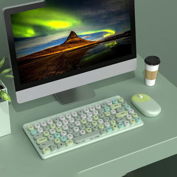 Trådlöst tangentbord och mus-kit med multimediefunktionsknappar, ergonomiskt tangentbord och mus för kontor, batteridrivet, plug and play för stationär dator