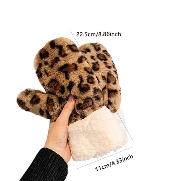 SHISHPEI Ko-trykte Plys Handsker Leopardprint Grimme Design Vinterhandsker Kuldebeskyttelse Bløde Plys Julevanter Vinter (FMY) Kaffe