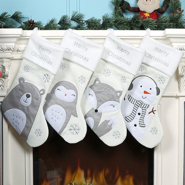 /HA/4st Julstrumpor Söt Jul Snögubbe Tecknad Djur Julstrumpor Presentpåse Juldekorationer Hängande Presentpåse