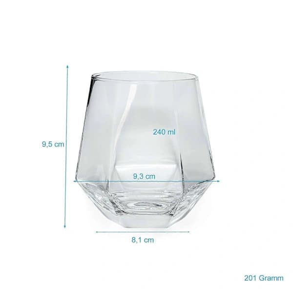Dricksglas Vatten Juice Glas Set i Hexagon Design 240 ml Diskmaskinssäkert Transparent 4-pack
