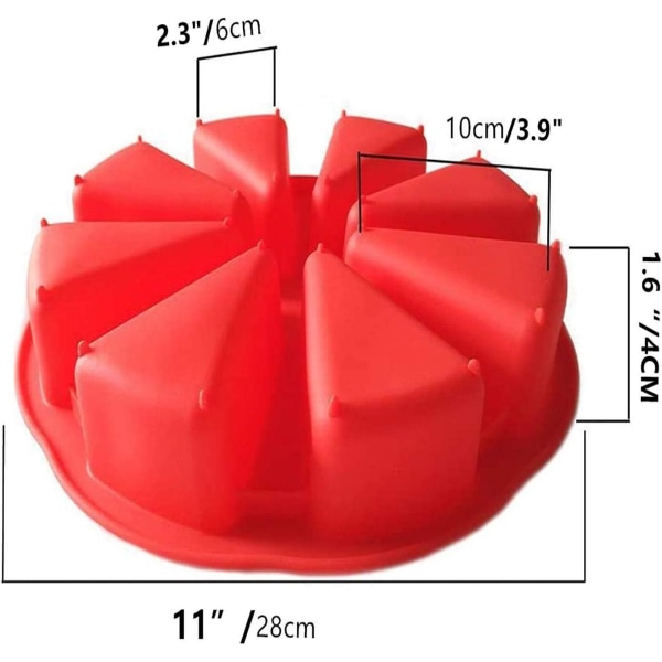 2 stk. Silikonbakformer Ekstra store 8 hulrom Silikon Scone Pan/Kaker Skjæremold/Trekant Hulrom Kakeform/Pizza Bakeformer(rød/grønn)