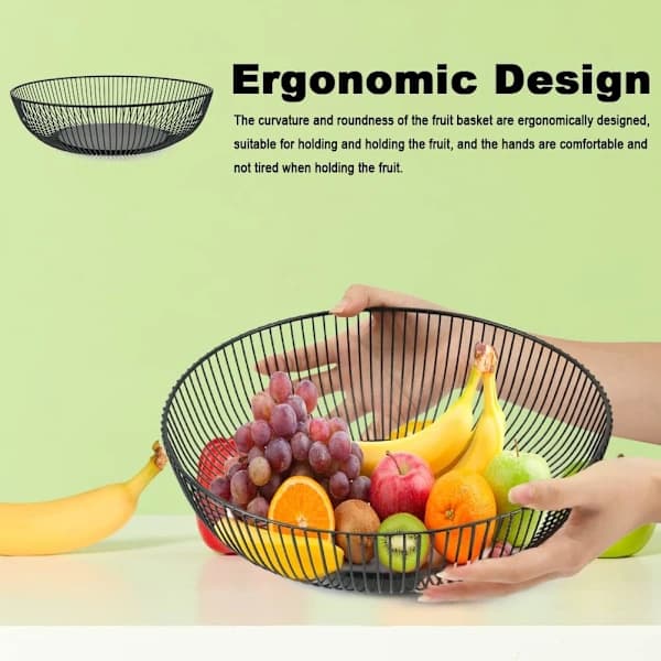 HA-2 pcs Black Wire Fruit Bowl, Wire Fruit Basket Decorate Fruit Basket Bread Snack Vegetable Storage Basket