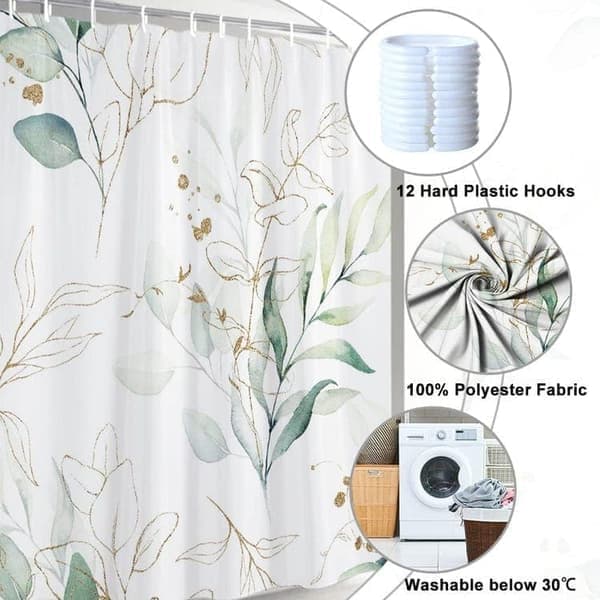 Bruseforhæng med eukalyptusblade – 180x180 cm, tekstil i polyester, skimmelresistent og vandafvisende
