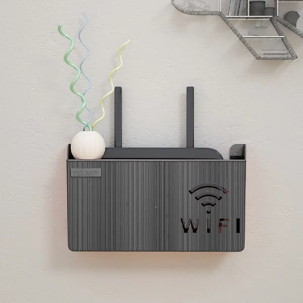 Sommar Varm Trådlös WiFi Router Hylla Förvaringslåda Väggmonterad ABS Organizer Grå