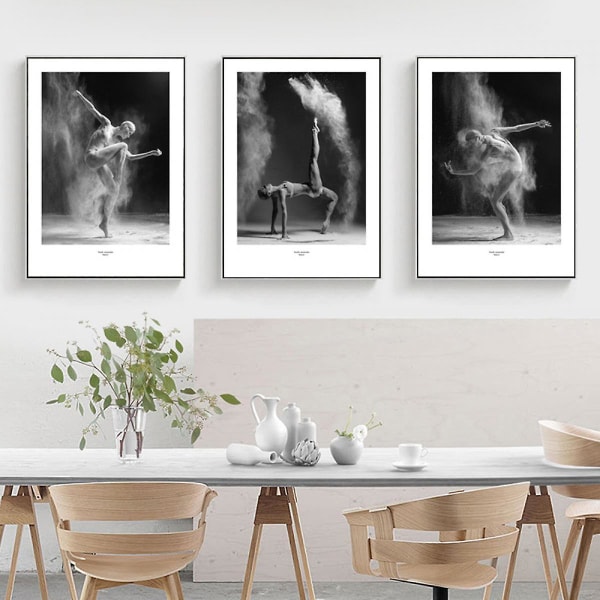 Wekity Ballet Solo Wall Art Lærredstryk Plakat, Simpel Mode Sort og Hvid Fotografi Kunst Dekoration til Hjem Stue Soveværelse Kontor (Sæt af 3 Uindrammet)