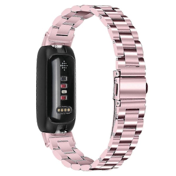 /HH/ Armbånd for Fitbit Inspire 3 Rustfritt Stål 3 Perler Erstatningsarmbånd for Smartklokke - Perfet Rose Pink