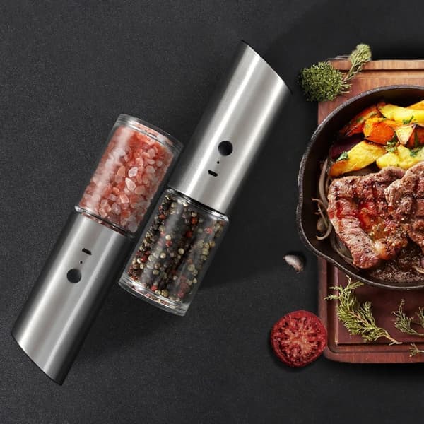 Elektrisk salt- och pepparkvarn - Rostfri pepparkvarn, Kryddkvarn - 2-pack