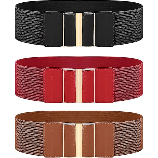 3 stk. Elastisk belte for kvinner, stretch-midjebelte, kjolebelte for damer, One Size, 3 stk. Bredt elastisk stretch-midjebelte for damer
