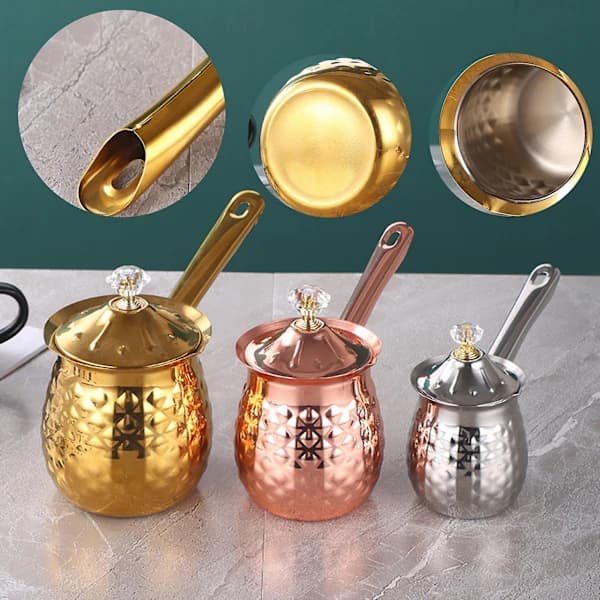 Tyrkiske kaffekander, fødevaregodkendt multifunktionel smeltedigel til smør til at lave varm mælk, sølv, 200 ml