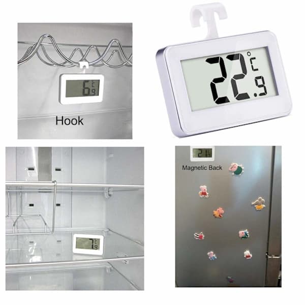 HA-2-pack LCD Digital Kylskåpstermometer med Hängkrok och Justerbart Ställ