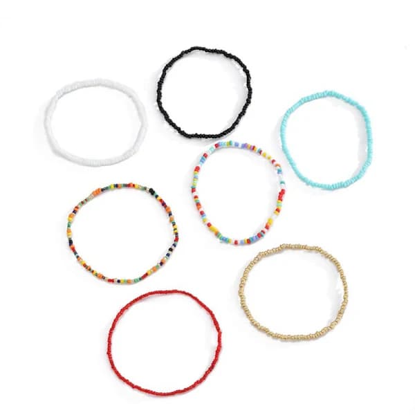 Elastiske Perleankler til Kvinder Håndlavede Strand Boho Farverige Perler Ankelarmbånd Sæt 7 Dele