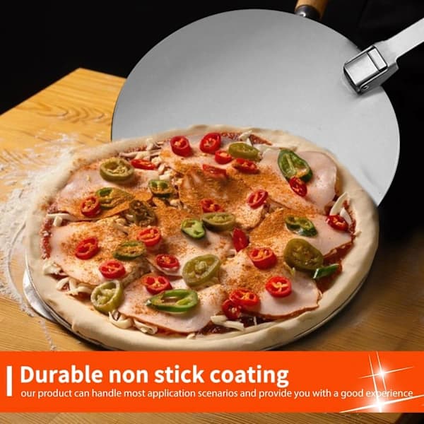 HA~12 \" Rund Pizzaspade Rustfrit Stål med Foldbart Håndtag til Pizza, Brød, Dej, Bagværk