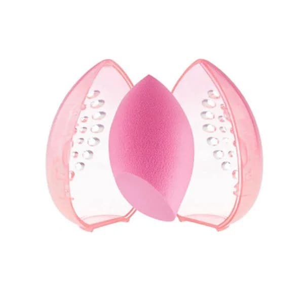 HA~Svampopbevaringsboks til makeuppudderpuffer, tom ægformet transparent pudderpuff-makeupopbevaringsboks