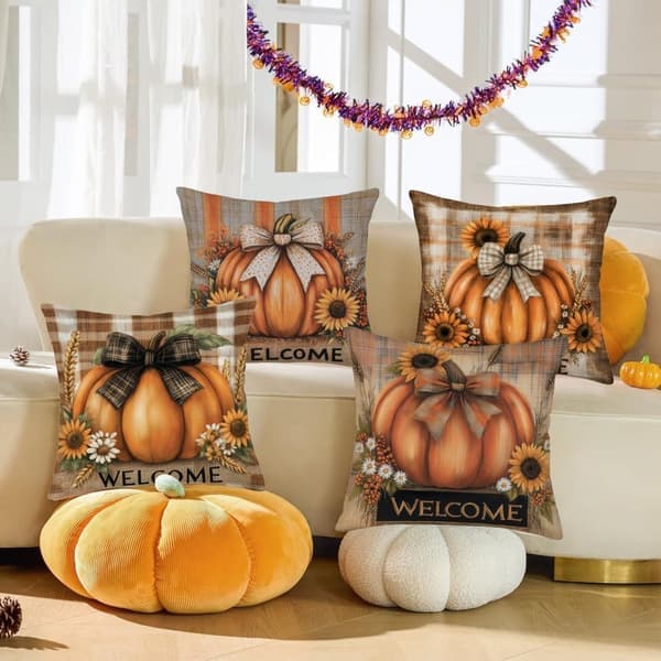 Velkommen Høstgresskar Thanksgiving Putetrekk 45x45 cm - Sofagruppe Sett med 4