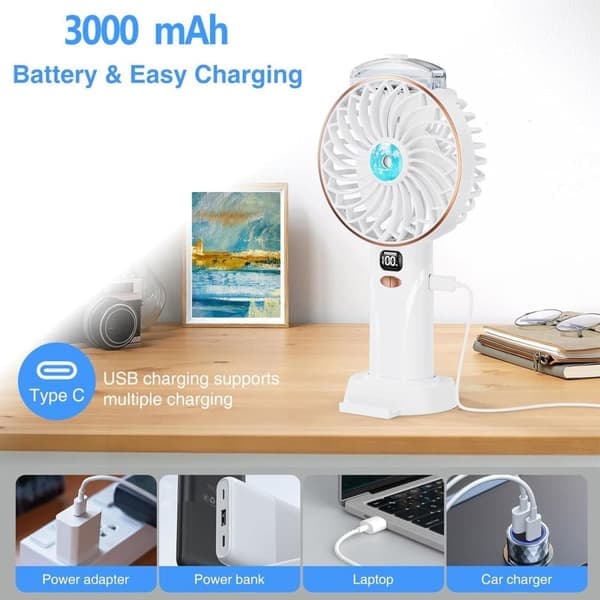 Handhållen fläkt med LED-display - 3000mAh - Vit - 1 st