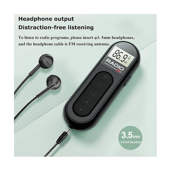 Mini lomme FM-radio Genopladelig bærbar 76-108mhz Radiomodtager med baggrundsbelyst LCD-skærm Wire