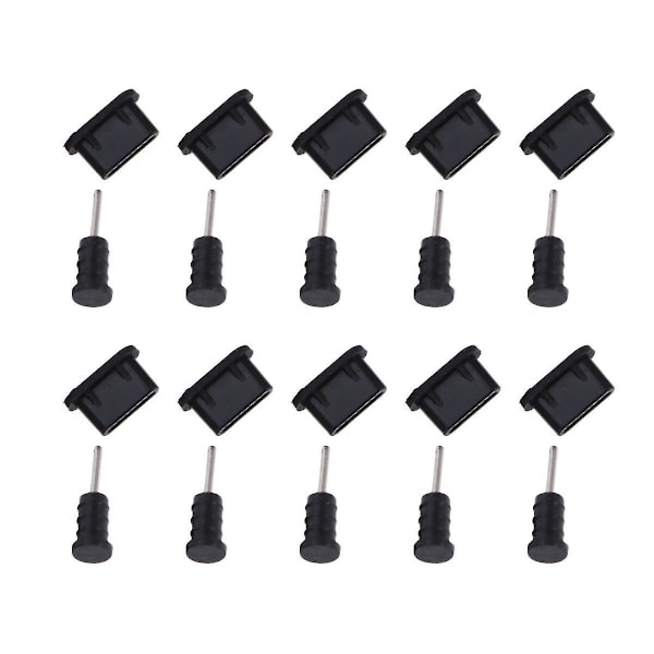 (HH) 10 paria USB Type-C -pölysuojatulppia silikonisuojatulppia (musta)
