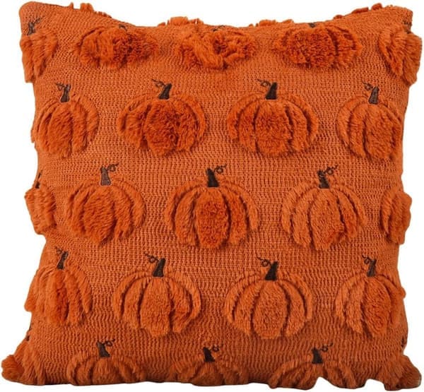 Halloween Pudebetræk 45×45 cm – Spøgelsesdesign i 3D til Sofa & Soveværelse – Moderne Efterårsdekoration – Orange