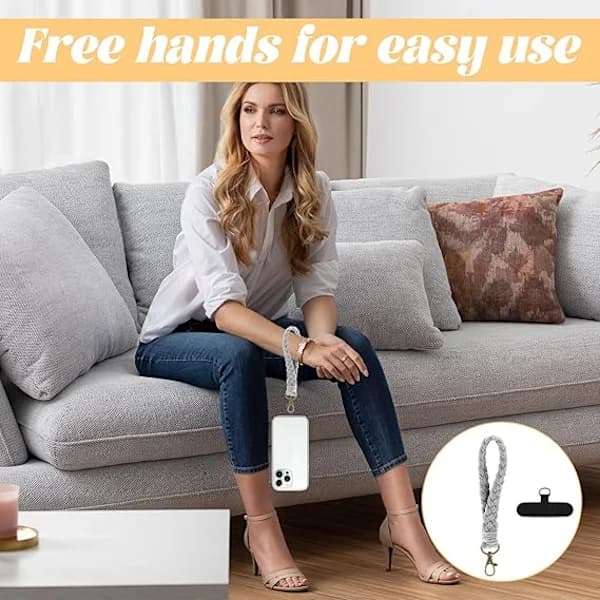 HA-Telefonhandledsrem, 3-pack med fästflikar, bohemisk stil, bomull, vit, grå, svart