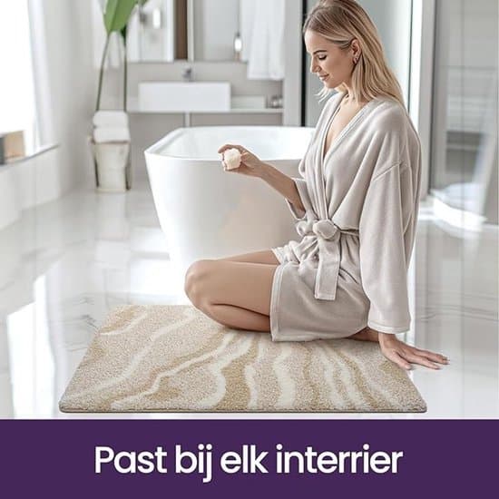 Bademåtte, ekstra blød, vandabsorberende, skridsikker, maskinvaskbar, til badeværelse, bruser og badekar, neutral farve