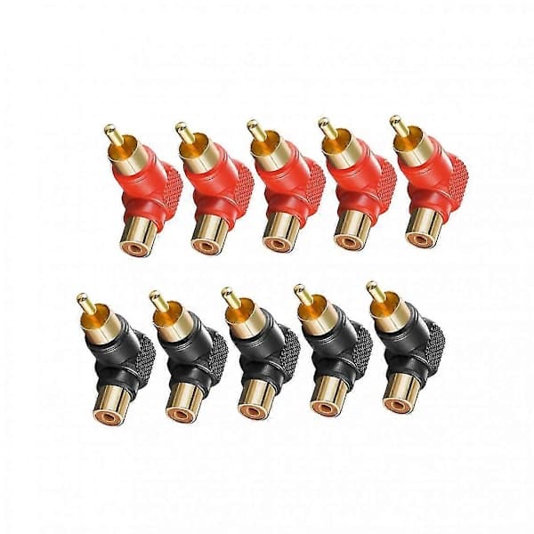 HA~10 stk. Rca Retvinklet Han til Hun Konverter Adapter 90 Grader