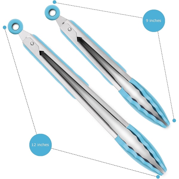 Sett med 2 kjøkkentenger 9-tommers og 12-tommers, premium rustfritt stål BPA-fri silikon non-stick grill barbeque matlaging låsing mattenger