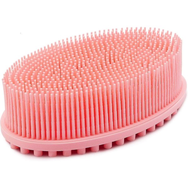 Silikonbadborste, 2 i 1 ansikts- och kroppsborste massagebad och dusch, rengör huden skonsamt (rosa)