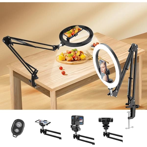 HA~10 \" Ring Light med stativ til skrivebord, Ring Light telefon LED med stativ og telefonholder, til videokonference/TikTok
