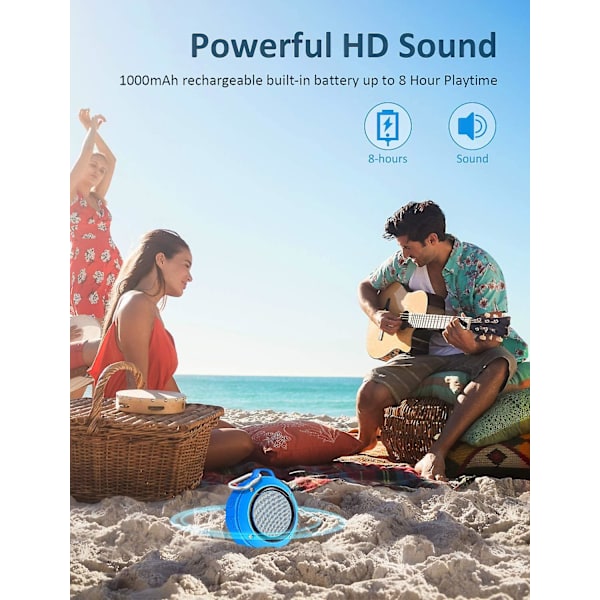 Bluetooth bruserhøjttaler, vandtæt Ipx5 bærbar trådløs højttaler med HD-stereo, 8 timers bat
