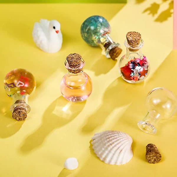 10x Små Glasflaskor Miniatyr Trolldrycksflaska Mini Kork Glasrör Bröllop