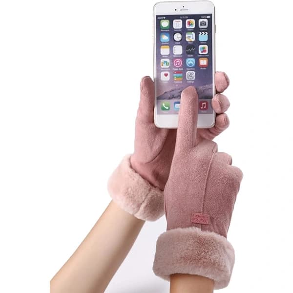 Damvinter Varma Hansker Touch Screen Mocka Tykt Fôr Vanter Dame Utendørs Hansker rosa