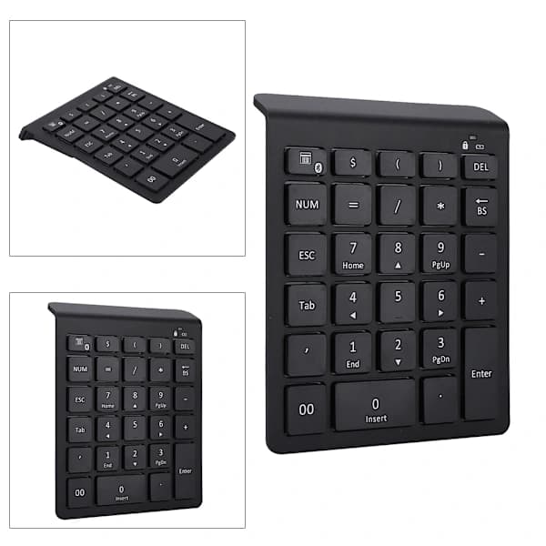 28-tasters, Mini, Numpad, Trådløs, BT3.0, Numerisk, Tastatur, Sort