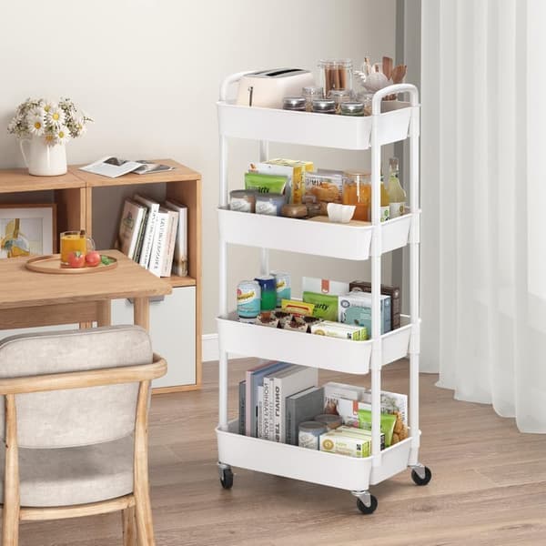 Plastvogn - Oppbevaringsvogn - 4-etasjers - Hvit