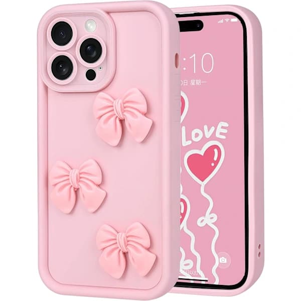 Søde Skaller til iPhone 16 Pro Max Rosa 3D Rosetdesign Blødt Stødsikkert Beskyttende Telefoncover til Piger Kvinder